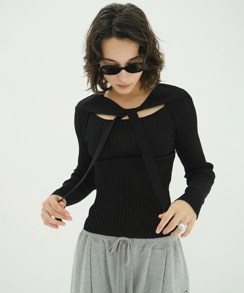 SHEER RIB RIBBON KNIT TOPS（ニット/セーター）｜CLANE（クラネ）の