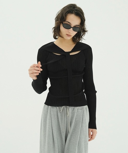 SHEER RIB RIBBON KNIT TOPS（ニット/セーター）｜CLANE（クラネ）の