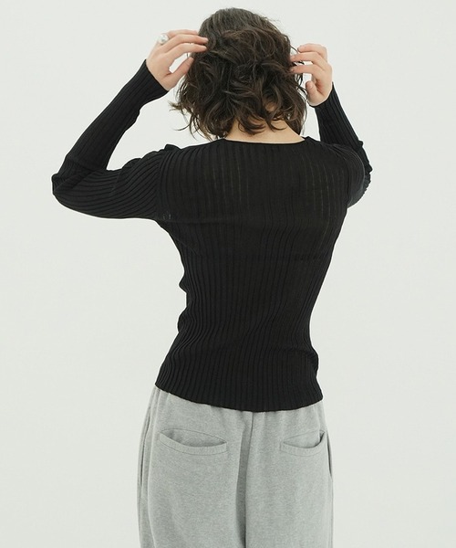 SHEER RIB RIBBON KNIT TOPS（ニット/セーター）｜CLANE（クラネ）の