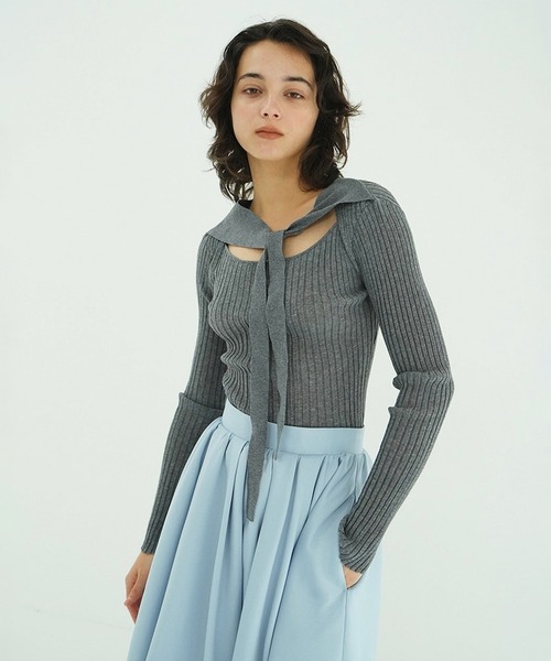 SHEER RIB RIBBON KNIT TOPS(ニット/セーター)|CLANE(クラネ)の SHEER RIB RIBBON KNIT TOPS(ニット/セーター)|CLANE(クラネ)の