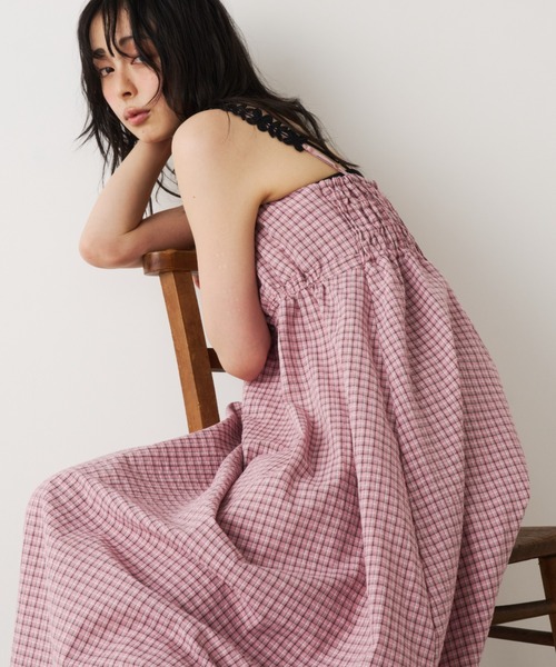 Unitage（ユニテージ）の「モチーフチェックキャミワンピース（ワンピース・レディース・ブラック/ブルー/ピンク・FREE）」の3枚目の写真