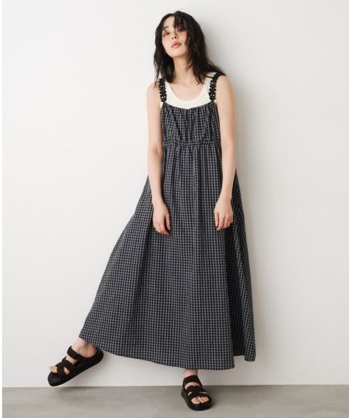 Unitage（ユニテージ）の「モチーフチェックキャミワンピース（ワンピース・レディース・ブラック/ブルー/ピンク・FREE）」の13枚目の写真