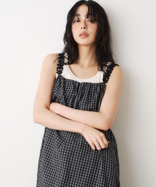 Unitage（ユニテージ）の「モチーフチェックキャミワンピース（ワンピース・レディース・ブラック/ブルー/ピンク・FREE）」の5枚目の写真