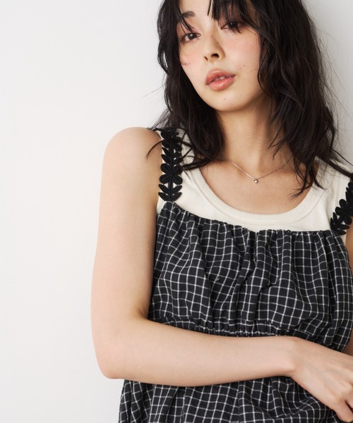 Unitage（ユニテージ）の「モチーフチェックキャミワンピース（ワンピース・レディース・ブラック/ブルー/ピンク・FREE）」の8枚目の写真