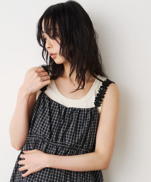 Unitage（ユニテージ）の「モチーフチェックキャミワンピース（ワンピース・レディース・ブラック/ブルー/ピンク・FREE）」の7枚目の写真