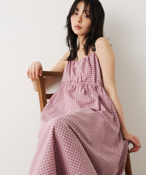 Unitage（ユニテージ）の「モチーフチェックキャミワンピース（ワンピース・レディース・ブラック/ブルー/ピンク・FREE）」の18枚目の写真