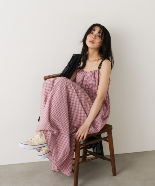 Unitage（ユニテージ）の「モチーフチェックキャミワンピース（ワンピース・レディース・ブラック/ブルー/ピンク・FREE）」の21枚目の写真