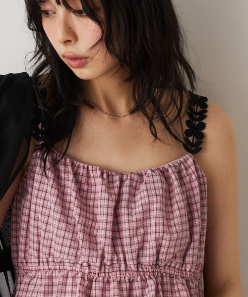 Unitage（ユニテージ）の「モチーフチェックキャミワンピース（ワンピース・レディース・ブラック/ブルー/ピンク・FREE）」の14枚目の写真