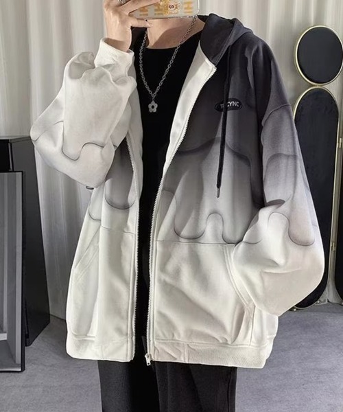 セール】Gradation Two Tone Zip Hoodie グラデーション ツートーン 