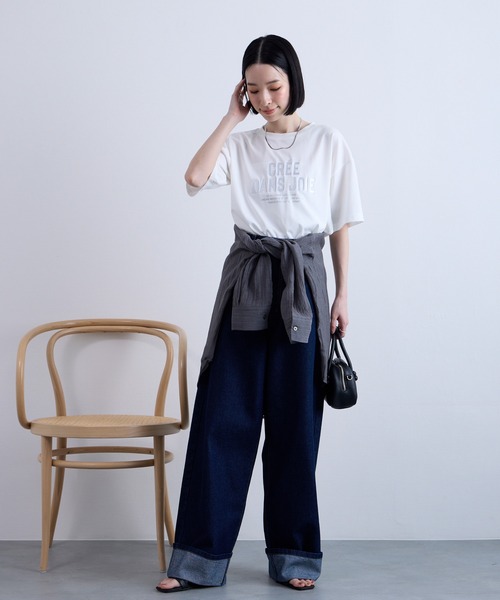 Aunely（オーネリー）の「【Aunely】涼しげ アーバンニュアンス アソート グラフィック 半袖 Tシャツ ＜YOSOOIシリーズ＞（Tシャツ/カットソー・レディース・スミクロ/ブラック系2/オフホワイト/ホワイト系2/グレイッシュベージュ/ホワイト系/ブラック系/ネイビー・M/L）」の21枚目の写真