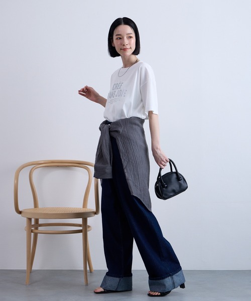 Aunely（オーネリー）の「【Aunely】涼しげ アーバンニュアンス アソート グラフィック 半袖 Tシャツ ＜YOSOOIシリーズ＞（Tシャツ/カットソー・レディース・スミクロ/ブラック系2/オフホワイト/ホワイト系2/グレイッシュベージュ/ホワイト系/ブラック系/ネイビー・M/L）」の22枚目の写真