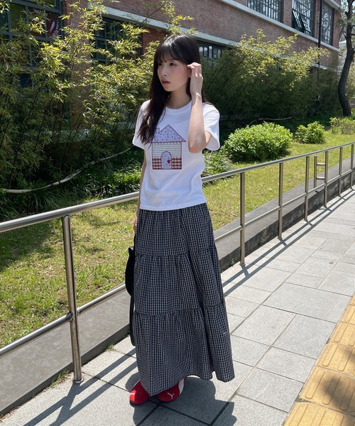 UNE MANSION(ユヌマンション)の「ユニークスターホーム刺繍半袖Tシャツカットソー(Tシャツ/カットソー・レディース・ネイビー/ホワイト・FREE)」の5枚目の写真