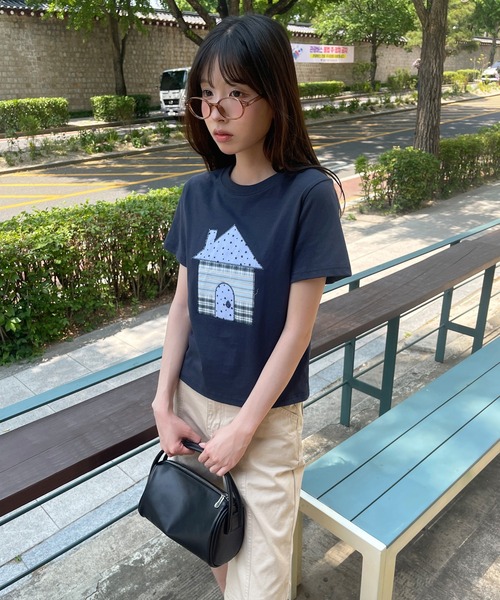 UNE MANSION(ユヌマンション)の「ユニークスターホーム刺繍半袖Tシャツカットソー(Tシャツ/カットソー・レディース・ネイビー/ホワイト・FREE)」の12枚目の写真