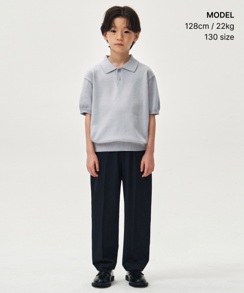 MUSINSA STANDARD KIDS（ムシンサスタンダードキッズ）の「ウォッシャブルスーピマコットンニットポロシャツ[アッシュライトブルー]（ニット/セーター・レディース・その他・110/120/130/140/150/160）」の2枚目の写真