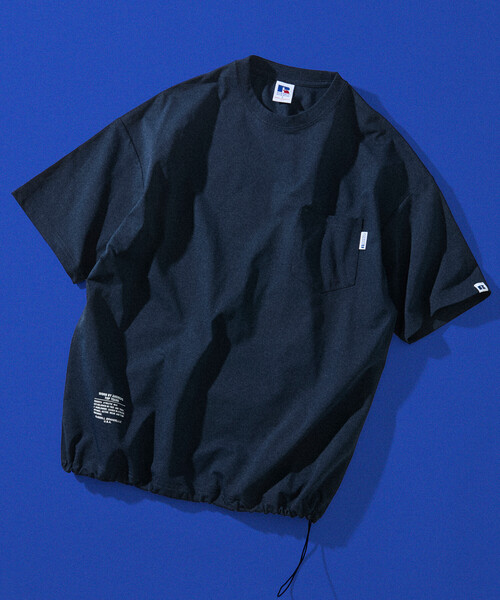 Russell Athletic（ラッセルアスレティック）の「限定展開 RUSSEL ATHLETIC×FREAK'S STORE/ラッセルアスレティック 別注 ビッグシルエット ヘムコード ポケットTシャツ / 吸湿速乾（Tシャツ/カットソー・メンズ・スミクロ/ホワイト/ネイビー/ブラック/グレイッシュベージュ・MEDIUM/SMALL/LARGE）」の7枚目の写真