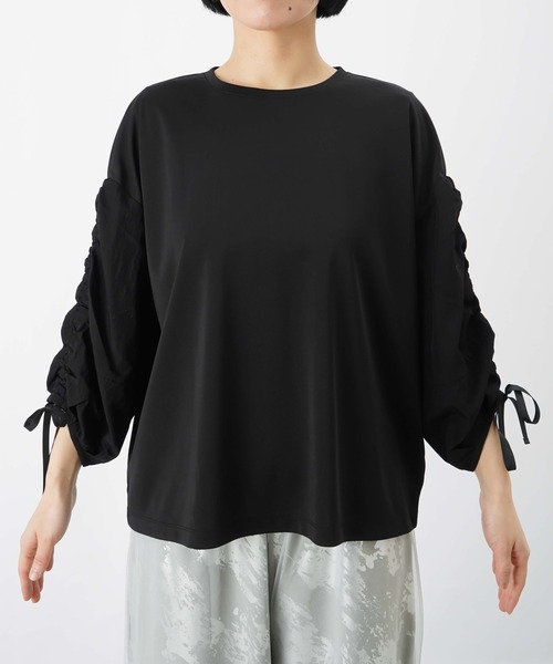 LUCA/LADY LUCK LUCA(ルカ/レディラックルカ)の「LC/LLL ドライポンチ袖布帛ドロスト7分袖プルオーバー(Tシャツ/カットソー・レディース・オフホワイト/ブラック・FREE)」の15枚目の写真