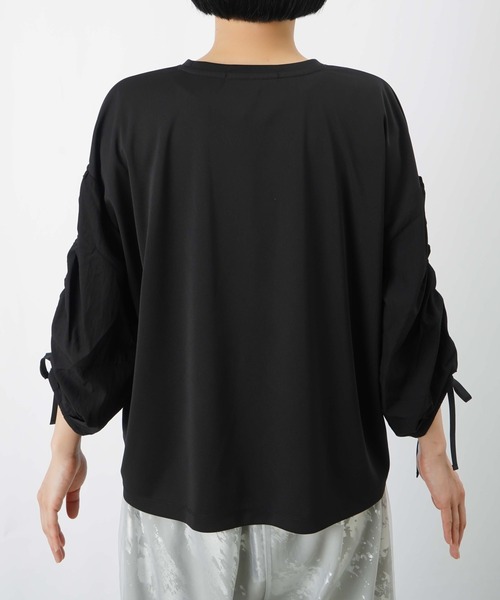 LUCA/LADY LUCK LUCA(ルカ/レディラックルカ)の「LC/LLL ドライポンチ袖布帛ドロスト7分袖プルオーバー(Tシャツ/カットソー・レディース・オフホワイト/ブラック・FREE)」の16枚目の写真
