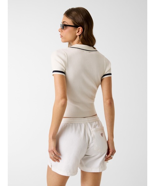 GUESS JEANS(ゲスジーンズ)の「GUESS JEANS RIB Polo Emb Sweater ポロシャツ(ポロシャツ・レディース・ブラック/オフホワイト・SMALL/MEDIUM/X-SMALL)」の3枚目の写真