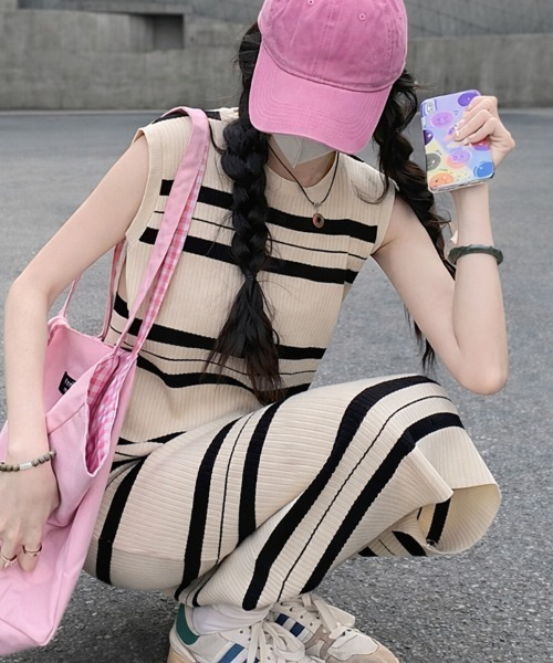 SallyLunn(サリーラン)の「ボーダーリブ ノースリーブワンピース(ワンピース・レディース・ブラック/アイボリー・FREE)」の6枚目の写真