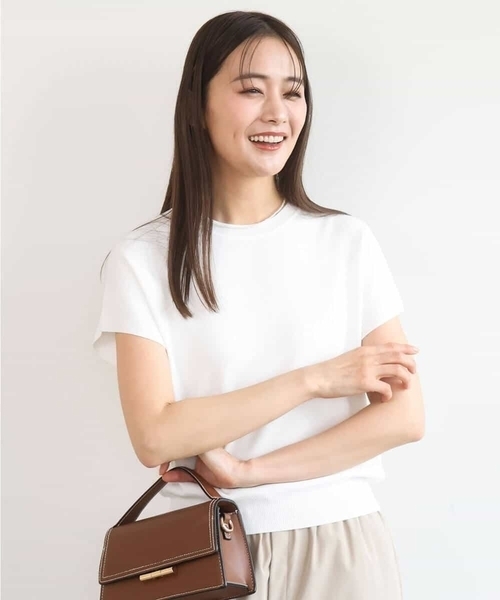 MK MICHEL KLEIN(エムケーミッシェルクラン)の「フレンチスリーブニット/接触冷感/UVカット/洗える(ニット/セーター・レディース・ダークブルー/ネイビー/ホワイト・38)」の22枚目の写真