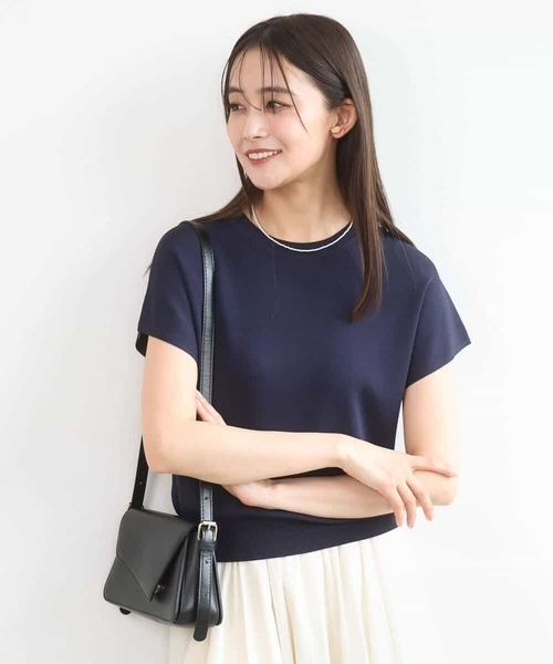 MK MICHEL KLEIN(エムケーミッシェルクラン)の「フレンチスリーブニット/接触冷感/UVカット/洗える(ニット/セーター・レディース・ダークブルー/ネイビー/ホワイト・38)」の17枚目の写真