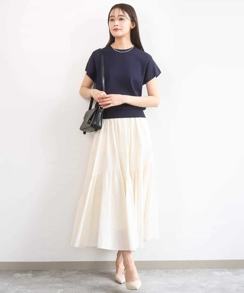 MK MICHEL KLEIN(エムケーミッシェルクラン)の「フレンチスリーブニット/接触冷感/UVカット/洗える(ニット/セーター・レディース・ダークブルー/ネイビー/ホワイト・38)」の18枚目の写真