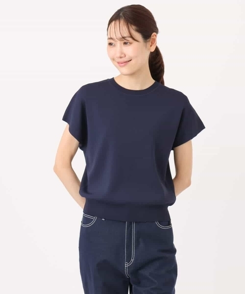MK MICHEL KLEIN(エムケーミッシェルクラン)の「フレンチスリーブニット/接触冷感/UVカット/洗える(ニット/セーター・レディース・ダークブルー/ネイビー/ホワイト・38)」の13枚目の写真