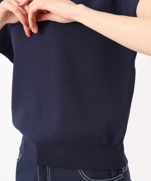 MK MICHEL KLEIN(エムケーミッシェルクラン)の「フレンチスリーブニット/接触冷感/UVカット/洗える(ニット/セーター・レディース・ダークブルー/ネイビー/ホワイト・38)」の6枚目の写真