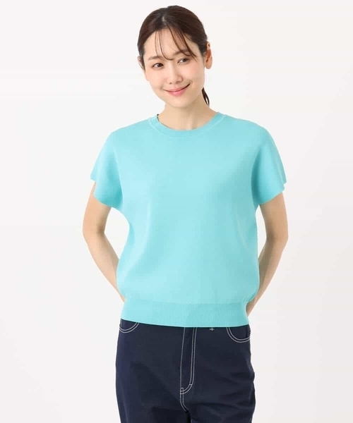 MK MICHEL KLEIN(エムケーミッシェルクラン)の「フレンチスリーブニット/接触冷感/UVカット/洗える(ニット/セーター・レディース・ダークブルー/ネイビー/ホワイト・38)」の8枚目の写真