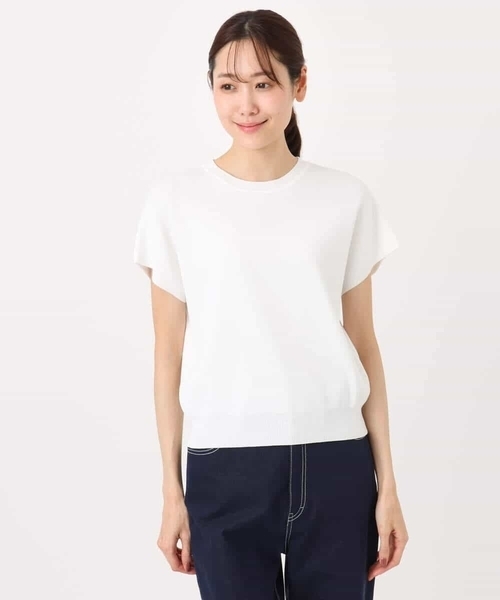 MK MICHEL KLEIN(エムケーミッシェルクラン)の「フレンチスリーブニット/接触冷感/UVカット/洗える(ニット/セーター・レディース・ダークブルー/ネイビー/ホワイト・38)」の10枚目の写真
