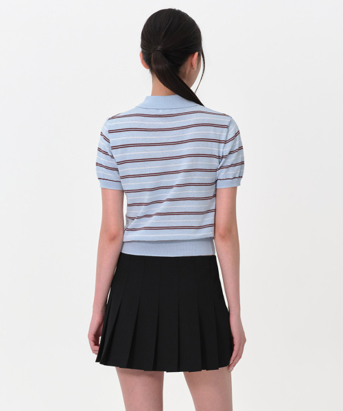 MUSINSA STANDARD WOMAN（ムシンサスタンダードウーマン）の「ウィメンズマルチストライプニットポロシャツ[スカイブルー]（ポロシャツ・レディース・その他・SMALL/MEDIUM/LARGE/X-SMALL）」の6枚目の写真