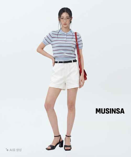 MUSINSA STANDARD WOMAN（ムシンサスタンダードウーマン）の「ウィメンズマルチストライプニットポロシャツ[スカイブルー]（ポロシャツ・レディース・その他・SMALL/MEDIUM/LARGE/X-SMALL）」の3枚目の写真