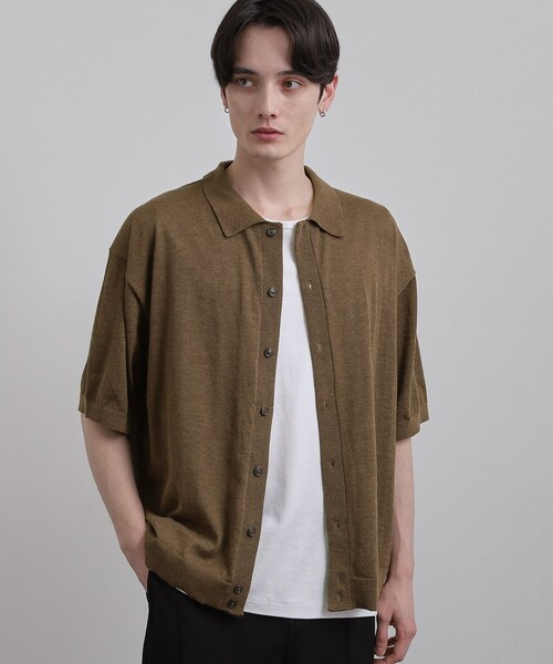 tk.TAKEO KIKUCHI（ティーケータケオキクチ）の「半袖ニットシャツ（ニット/セーター・メンズ・ブルー/ダークブラウン/ブラック・03/04/02）」の2枚目の写真