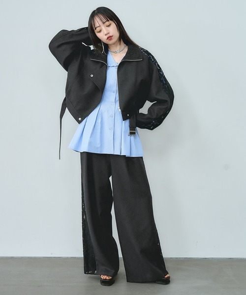 HARE（ハレ）の「レースラインツイードブルゾン(HARE)（ブルゾン・レディース・オフホワイト/ブラック・FREE）」の5枚目の写真