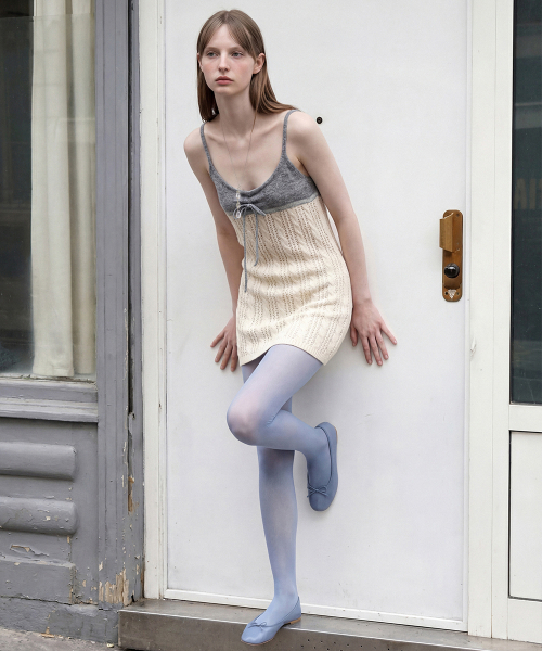 SINOON（シヌーン）の「Ribbon Cable Knit One-Piece (Melange Grey)（ワンピース・レディース・ホワイト×ライトグレー・FREE）」の5枚目の写真