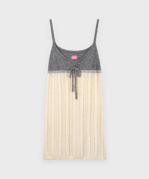 SINOON（シヌーン）の「Ribbon Cable Knit One-Piece (Melange Grey)（ワンピース・レディース・ホワイト×ライトグレー・FREE）」の2枚目の写真