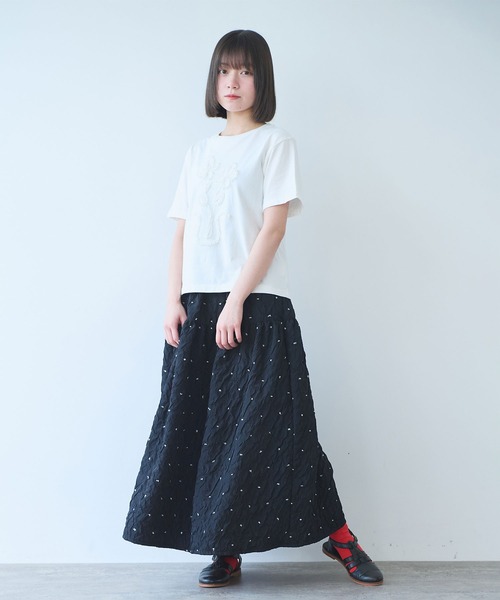 bulle de savon（ビュルデサボン）の「花びんのテープ刺繍 Tシャツ（Tシャツ/カットソー・レディース・グレー/ブルー/ホワイト・FREE）」の21枚目の写真