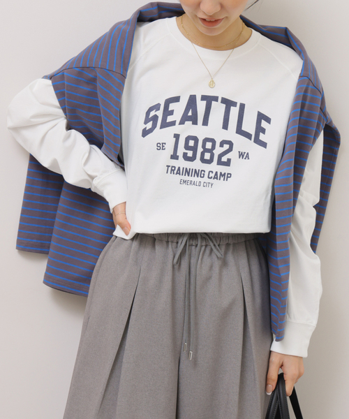 JOURNAL STANDARD relume(ジャーナルスタンダード レリューム)の「《追加》ラグランスリーブカレッジロングスリーブTEE(Tシャツ/カットソー・レディース・ピンク/ライトホワイト/オフホワイト/ブラック×ブラック・FREE)」の22枚目の写真