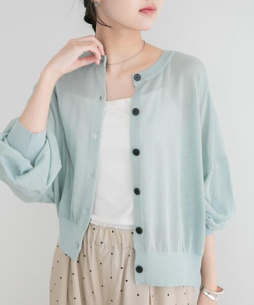 ITEMS URBANRESEARCH（アイテムズ アーバンリサーチ）の「エアリークルーネックカーディガン（カーディガン/ボレロ・レディース・ベージュ/ミント/ネイビー/ピンク・FREE）」の3枚目の写真