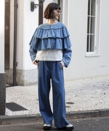 H.A.K（ハク）の「スーピマリネンラミーライトオンスデニムストレッチデニム　ピンタックパンツ（デニムパンツ）」