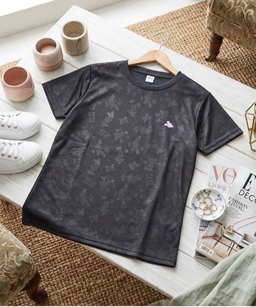 Disney(ディズニー)の「【DISNEY/ディズニー】胸ワンポイントキャラクター総柄DRYメッシュ半袖Tシャツ(吸水速乾)(Tシャツ/カットソー・レディース・杢グレー/ブラック/ライム/ピンク・MEDIUM/LARGE)」の1枚目の写真