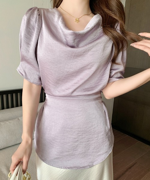 Aelina(エリナ)の「サテンリボンシャツ(シャツ/ブラウス・レディース・ベージュ/パープル・FREE)」の2枚目の写真