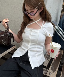 RAY CASSIN（レイカズン）の「【マルチウェイ】釦開きクロス紐半袖Tシャツ / カーディガン（Tシャツ/カットソー）」