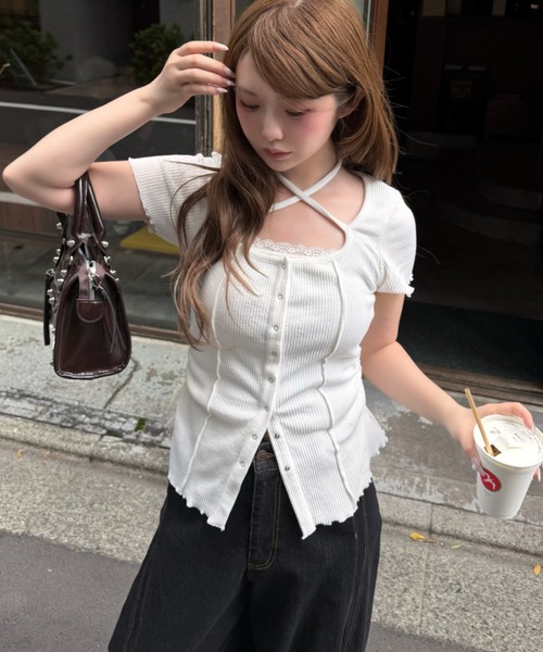 RAY CASSIN(レイカズン)の「【マルチウェイ】釦開きクロス紐半袖Tシャツ / カーディガン(Tシャツ/カットソー・レディース・ベージュ/チャコールグレー/ブラック/アイボリー・FREE)」の21枚目の写真