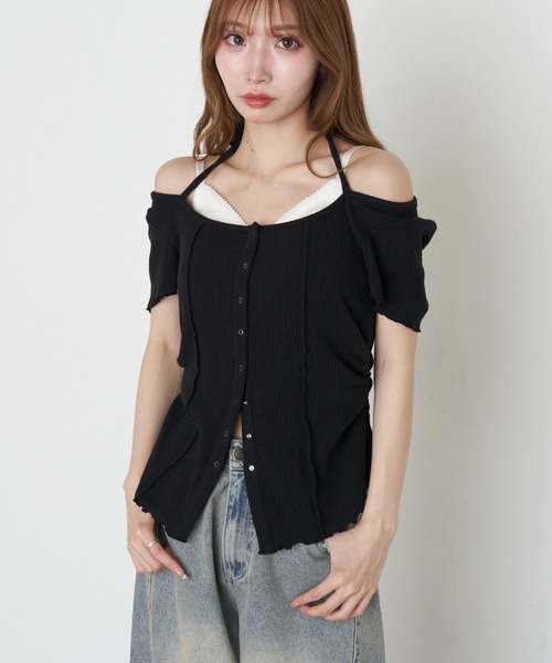 RAY CASSIN（レイカズン）の「【マルチウェイ】釦開きクロス紐半袖Tシャツ / カーディガン（Tシャツ/カットソー・レディース・ベージュ/チャコールグレー/ブラック/アイボリー・FREE）」の12枚目の写真