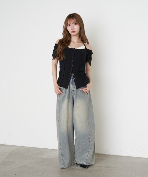 RAY CASSIN（レイカズン）の「【マルチウェイ】釦開きクロス紐半袖Tシャツ / カーディガン（Tシャツ/カットソー・レディース・ベージュ/チャコールグレー/ブラック/アイボリー・FREE）」の15枚目の写真