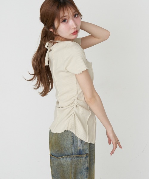 RAY CASSIN(レイカズン)の「【マルチウェイ】釦開きクロス紐半袖Tシャツ / カーディガン(Tシャツ/カットソー・レディース・ベージュ/チャコールグレー/ブラック/アイボリー・FREE)」の19枚目の写真