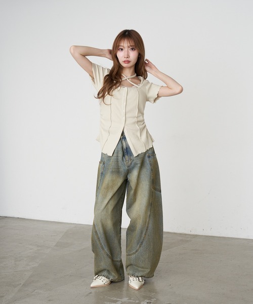 RAY CASSIN(レイカズン)の「【マルチウェイ】釦開きクロス紐半袖Tシャツ / カーディガン(Tシャツ/カットソー・レディース・ベージュ/チャコールグレー/ブラック/アイボリー・FREE)」の20枚目の写真