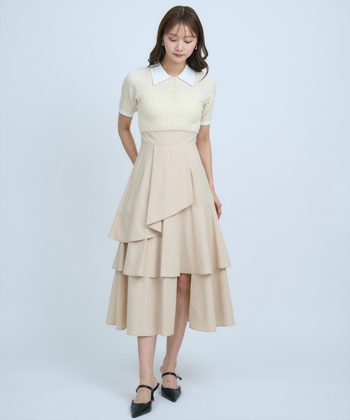 AND COUTURE(アンドクチュール)の「イレギュラーヘムドッキングワンピース(ワンピース・レディース・ベージュ/ネイビー・FREE)」の18枚目の写真