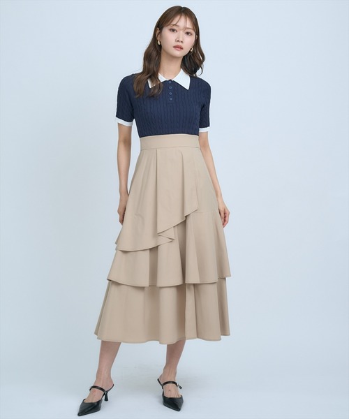 AND COUTURE(アンドクチュール)の「イレギュラーヘムドッキングワンピース(ワンピース・レディース・ベージュ/ネイビー・FREE)」の16枚目の写真